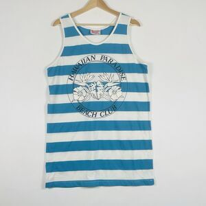 Hawaiian Flavor Vintage Stripe Paradise Beach Club Tank Mini Dress Women's Large